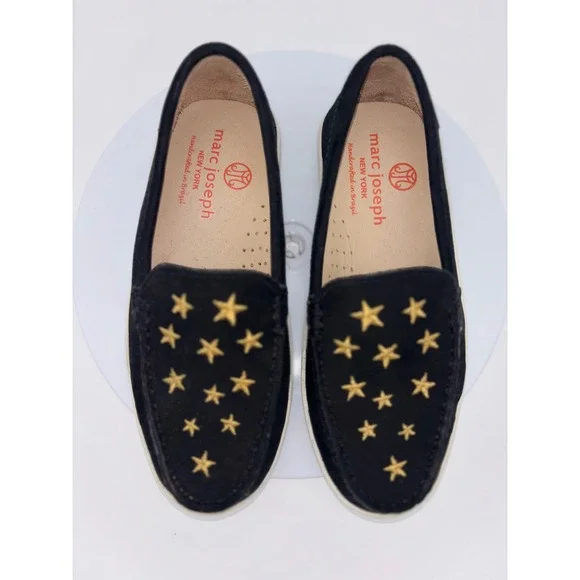 MARC JOSEPH New York Kids Suede Loafer Shoe Black Star Leather 12 Toddler - Picture 2 of 8